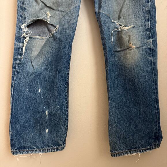 Vintage 90s Levis 501s Thrashed Med Wash Mens 34 x 30 Distressed Red Tab Jeans - Picture 9 of 13